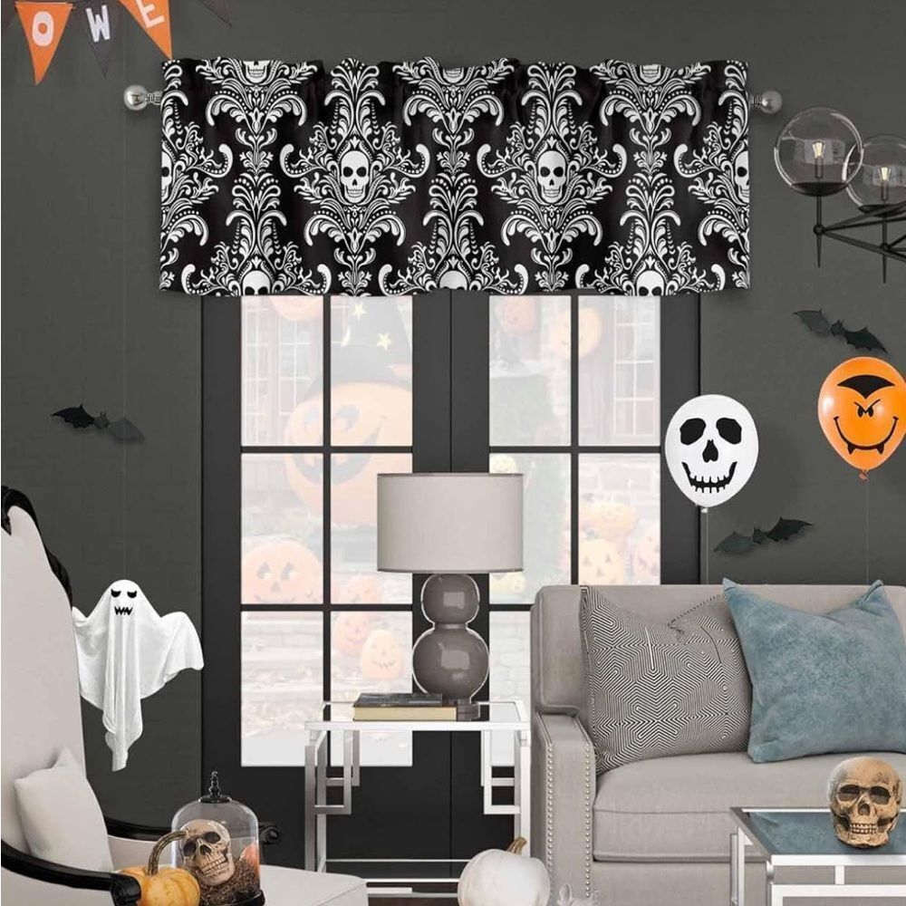 Window Valance Rod Pocket Panel for Kitchen Bedroom Windows Halloween - Picture 5 of 7